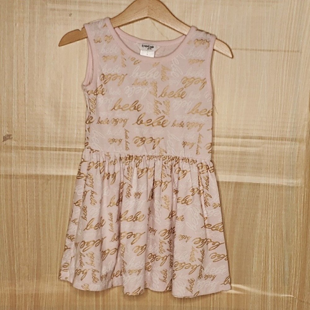 Bebe Girls Pink Metallic Gold Sleeveless Knit Dress 4